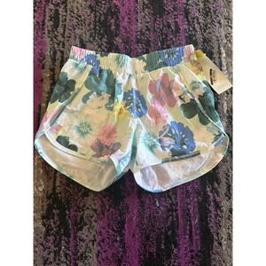 NWT All In Motion Girls' Size Large 10/12 Green Floral Run Shorts Lining NWT